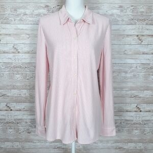 Charter Club Button Up Top M Pink Stripe 932